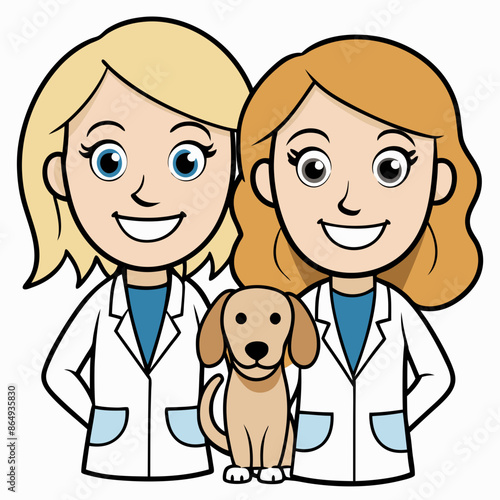 two-veterinarians-women-blond-thin-with-dog