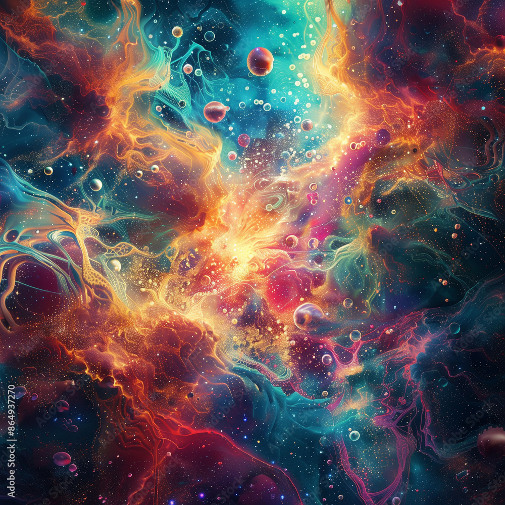 Cosmic Explosion: Hyper-Realistic Space with Swirling Particles and Vibrant Colors Cosmic Explosion: Hyper-Realistic Space with Swirling Particles and Vibrant Colors