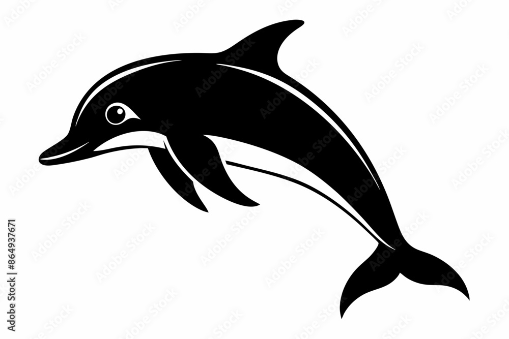 Fototapeta premium Dolphin fish silhouette vector, A Dolphin vector silhouette isolated on a white background