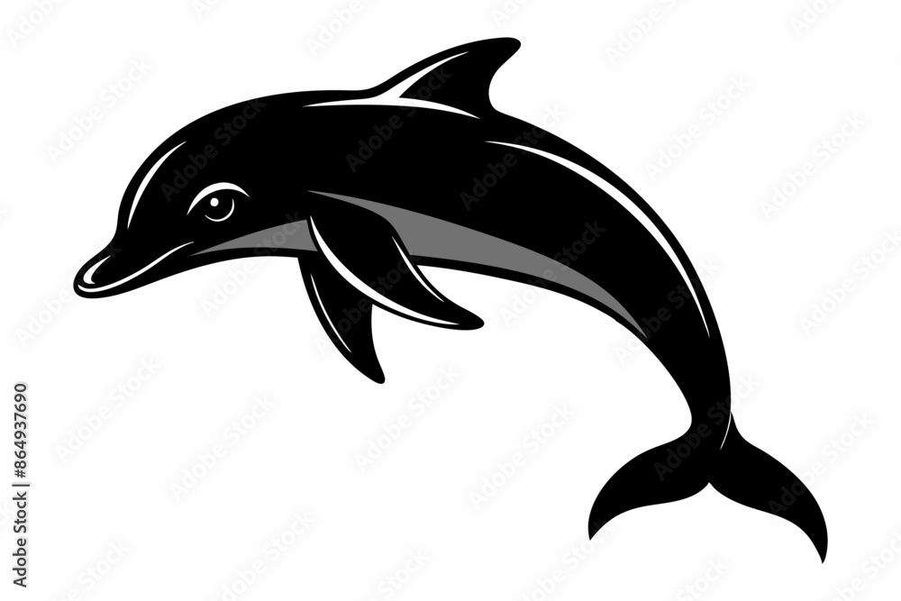 Fototapeta premium Dolphin fish silhouette vector, A Dolphin vector silhouette isolated on a white background