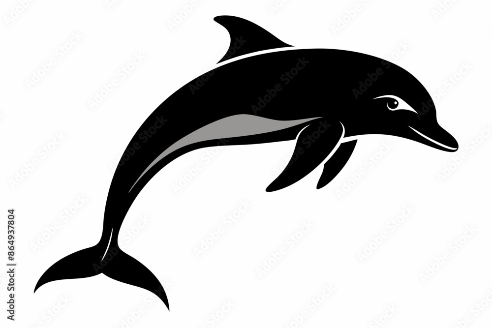 Fototapeta premium Dolphin fish silhouette vector, A Dolphin vector silhouette isolated on a white background