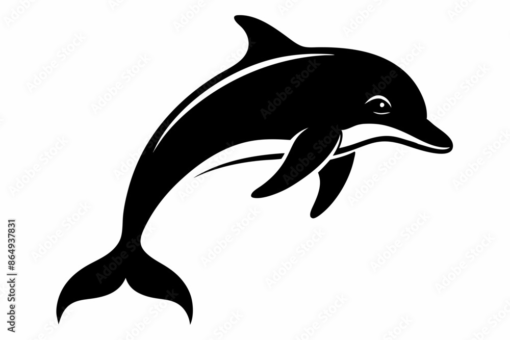 Fototapeta premium Dolphin fish silhouette vector, A Dolphin vector silhouette isolated on a white background