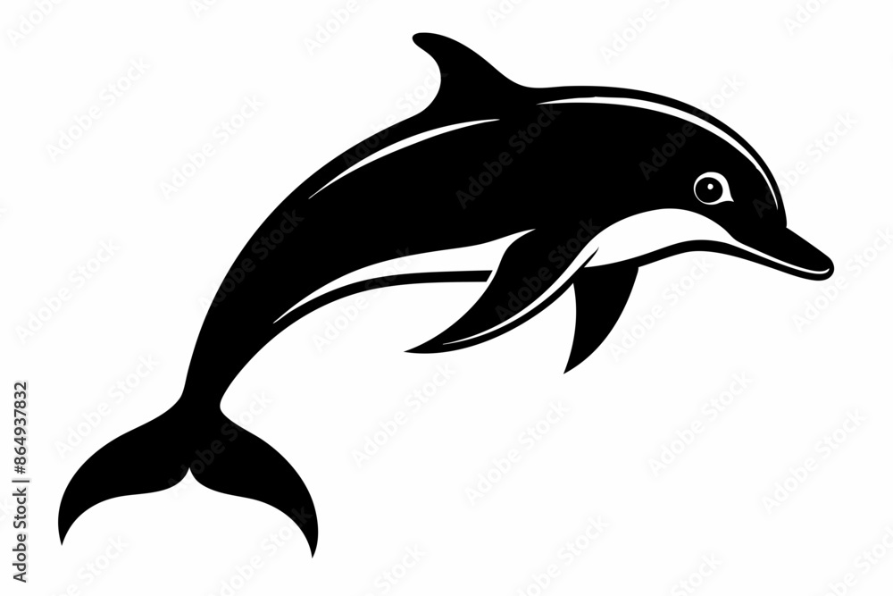 Naklejka premium Dolphin fish silhouette vector, A Dolphin vector silhouette isolated on a white background