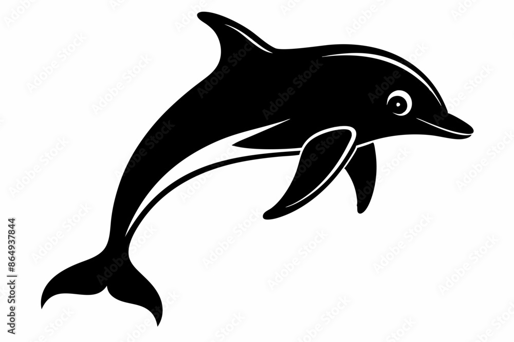 Fototapeta premium Dolphin fish silhouette vector, A Dolphin vector silhouette isolated on a white background