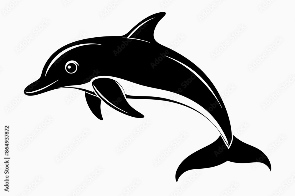 Fototapeta premium Dolphin fish silhouette vector, A Dolphin vector silhouette isolated on a white background