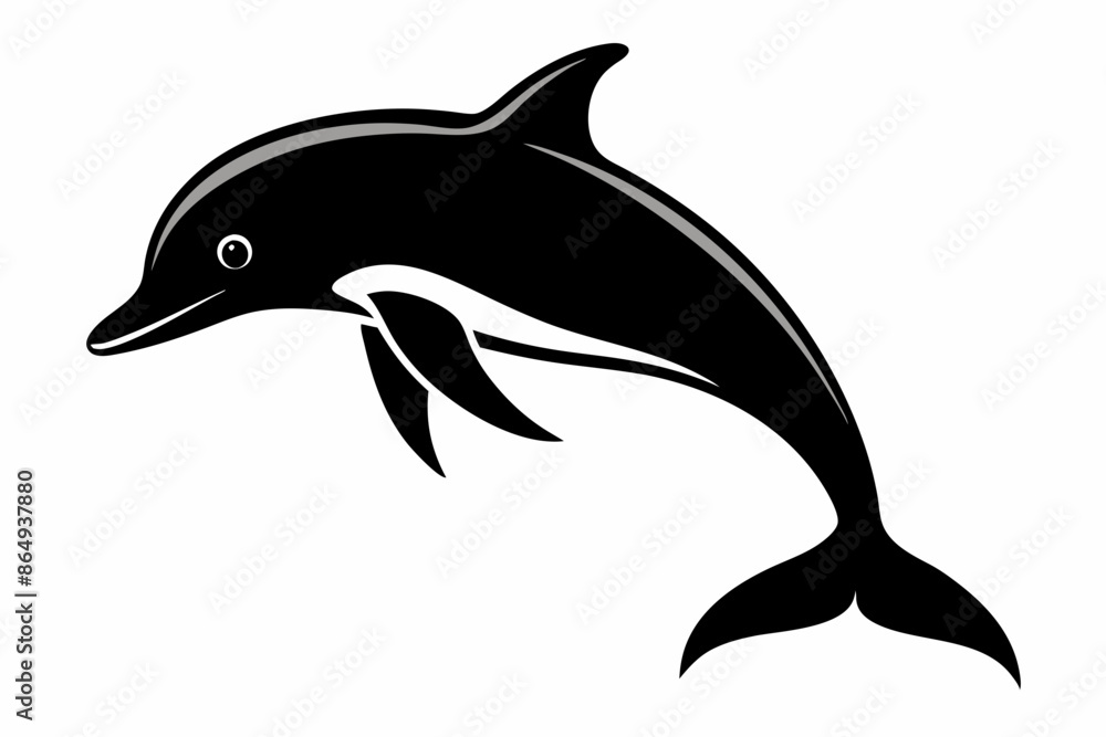 Fototapeta premium Dolphin fish silhouette vector, A Dolphin vector silhouette isolated on a white background