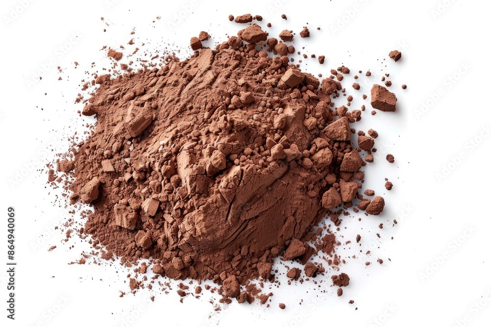 A pile of chocolate powder on a clean white surface A pile of chocolate powder on a clean white surface