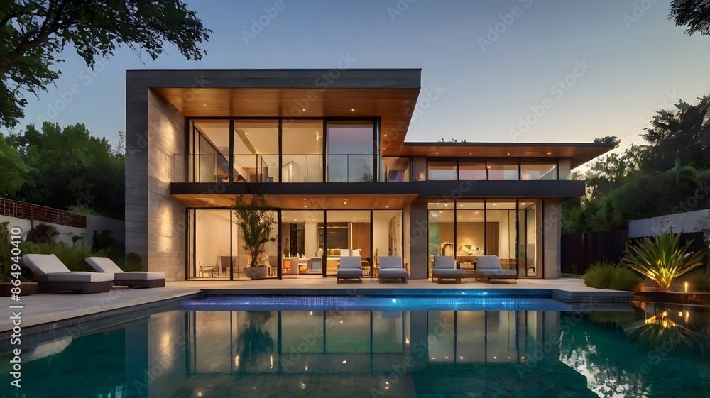 Modern House with Pool and Acrylic Roof Under Blue Sky
Modern House with Pool and Acrylic Roof Under Blue Sky