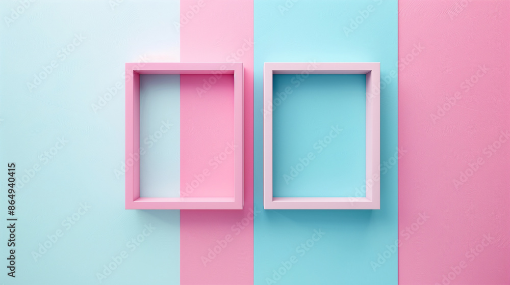 Pink and blue empty frames on a pastel background. Pink and blue empty frames on a pastel background.