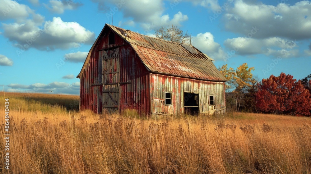 Rural landscape with old barn and lush vegetation Rural landscape with old barn and lush vegetation