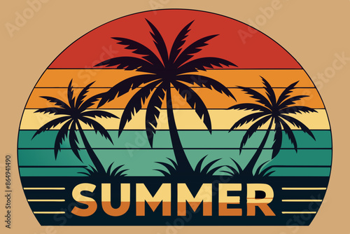 Wallpaper Mural Summer t-shirt design. Retro and vintage summer vibes t-shirt design with palm tree, sea beach, and sunset vector illustration Torontodigital.ca