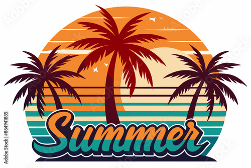 Wallpaper Mural Summer t-shirt design. Retro and vintage summer vibes t-shirt design with palm tree, sea beach, and sunset vector illustration Torontodigital.ca