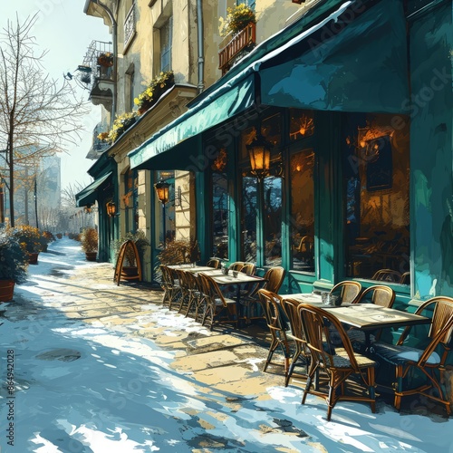 Wallpaper Mural Vintage Parisian Cafe Scene: Flat Vector Illustration Torontodigital.ca