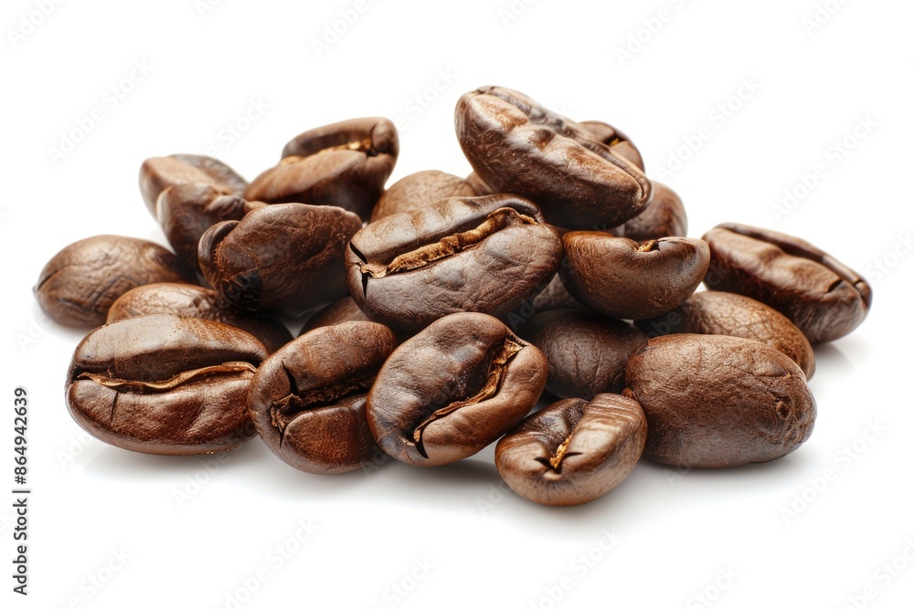 Naklejka premium A pile of coffee beans on a white surface