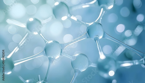 Blue 3D model of a molecule molecular mystery in shades of blue Close-up of a molecule model abstract blue molecular structure, featuring complex interconnected nodes and bonds, background 