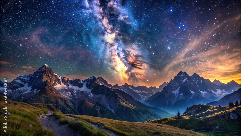 Milky Way visible over majestic mountain landscape, Milky Way, stars, galaxy, night sky, astronomy, mountains, landscape Milky Way visible over majestic mountain landscape, Milky Way, stars, galaxy, night sky, astronomy, mountains, landscape