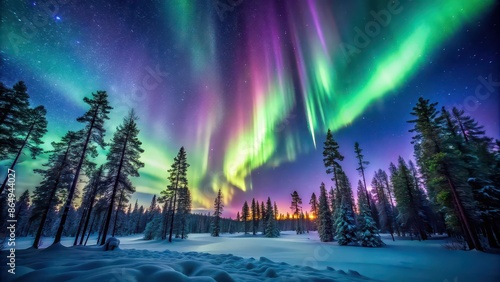 Wallpaper Mural A mesmerizing view of the aurora borealis from a secluded forest, northern lights, vibrant colors Torontodigital.ca