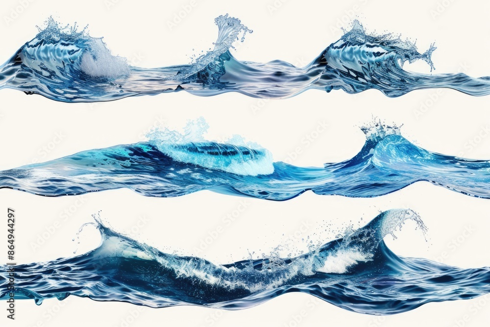 A series of four different waves with varying shapes and textures A series of four different waves with varying shapes and textures