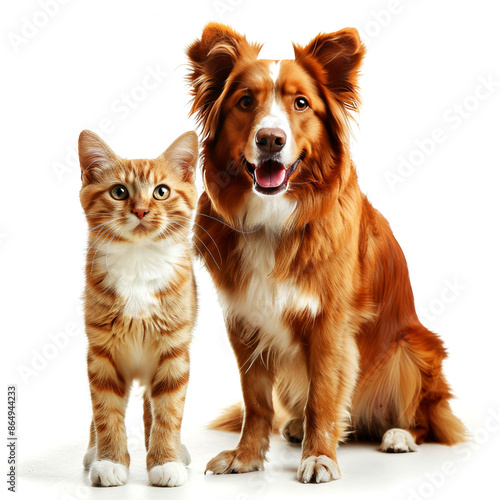 orange dog and orange cat standing together © dropideas