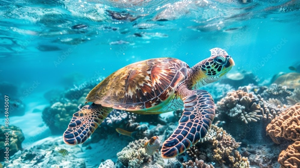 Green Turtle Swimming in the Blue Sea - Green Turtle Swimming in the Blue Sea -
