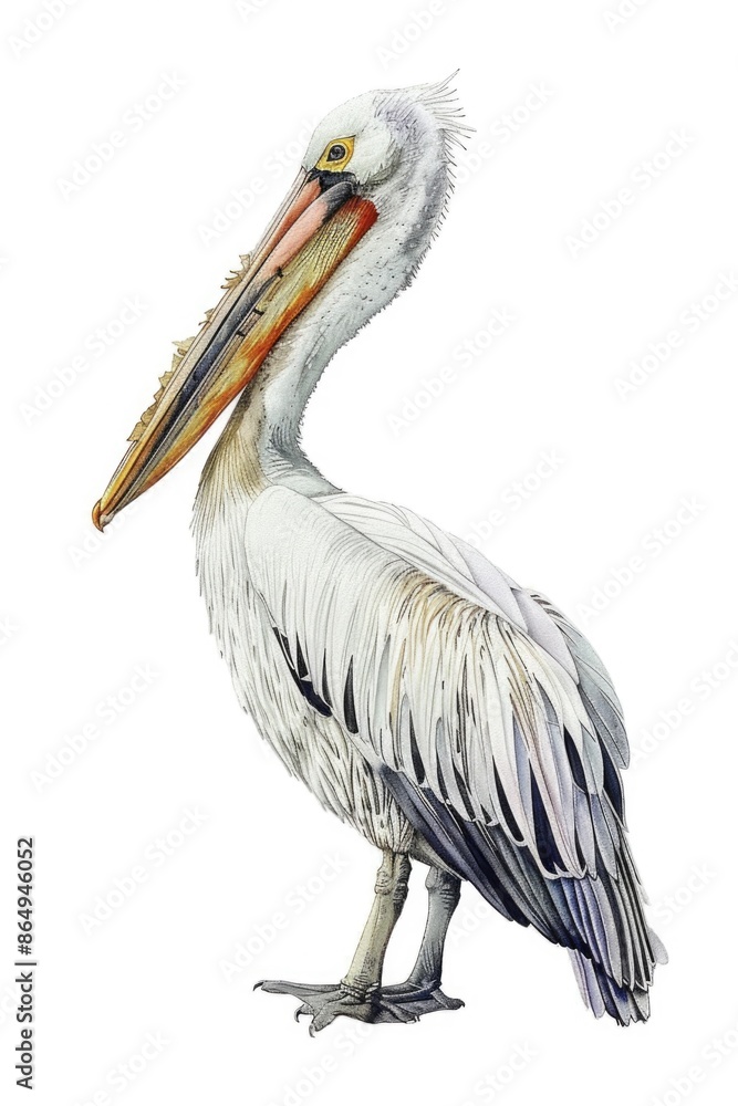 A large white bird with a distinctive long beak, perfect for use in illustrations about wildlife or nature A large white bird with a distinctive long beak, perfect for use in illustrations about wildlife or nature