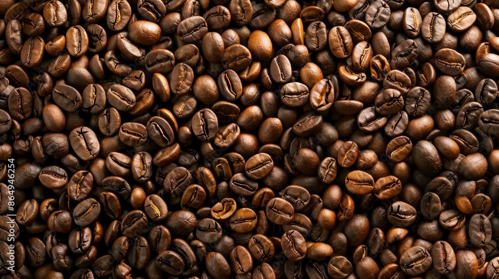 Fototapeta premium Overhead view of backdrop representing halves of dark brown coffee beans with pleasant scent