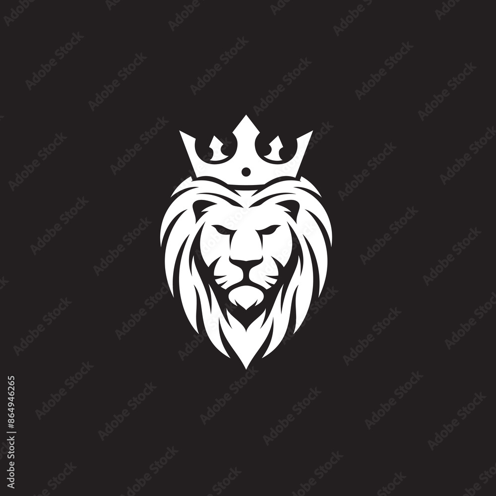 White King Lion Head wearing a Crown on Black background vector logo design template White King Lion Head wearing a Crown on Black background vector logo design template