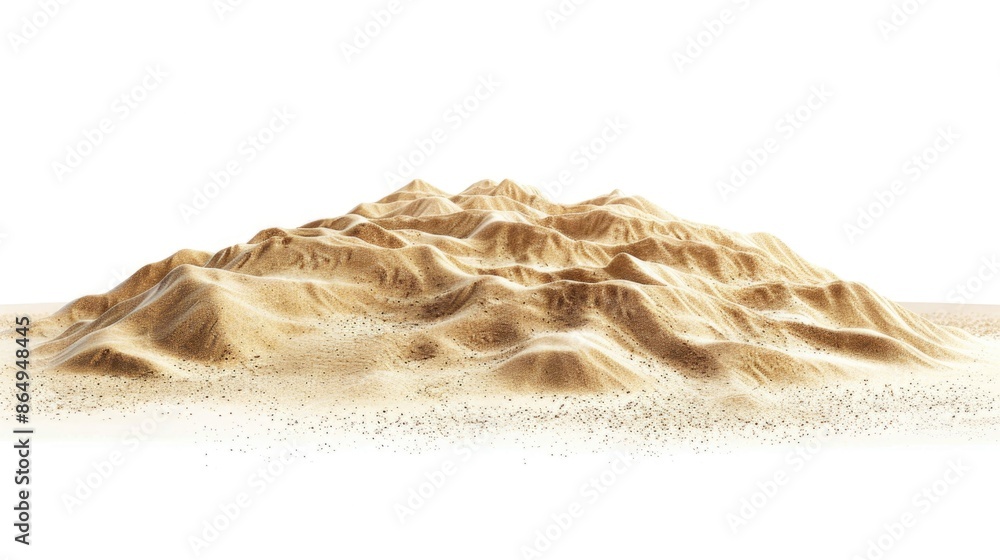 A close-up view of a sandy hill on a pure white background, ideal for use in travel or nature-related themes A close-up view of a sandy hill on a pure white background, ideal for use in travel or nature-related themes