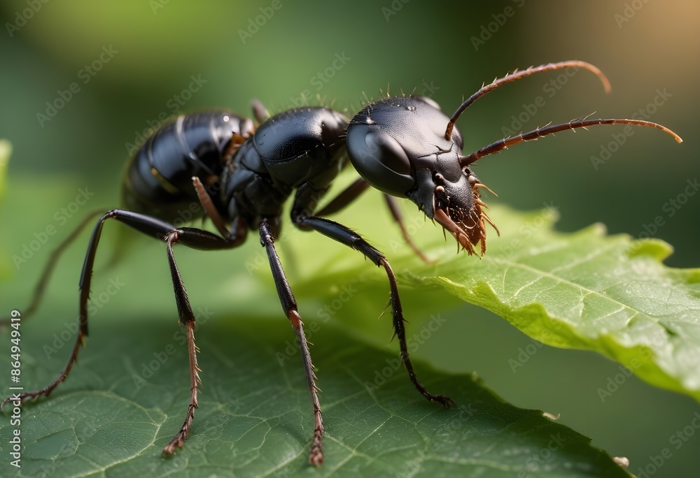 Ant walking on a leaf close up, macro photo Ant walking on a leaf close up, macro photo