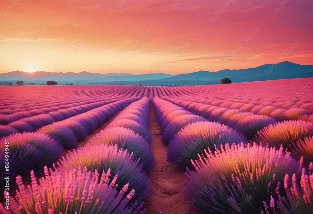 Fototapeta premium Vast lavender fields during sunset
