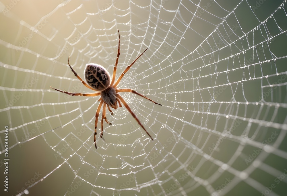 Obraz premium A large spider sitting on a cobweb. Macro photography