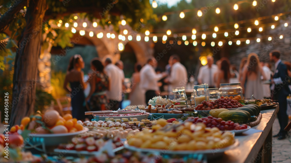 Buffet against background of people in yard of private house Buffet against background of people in yard of private house