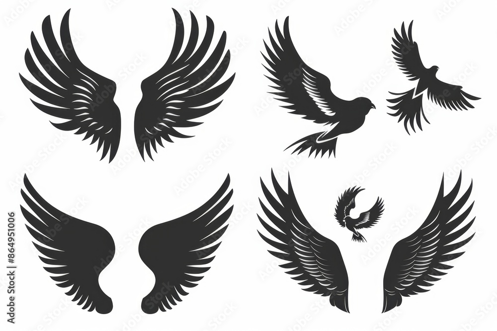 Wings flat icon, angel wings emblem, bird feathers minimal silhouette, pigeon sign, spirituality symbol Wings flat icon, angel wings emblem, bird feathers minimal silhouette, pigeon sign, spirituality symbol