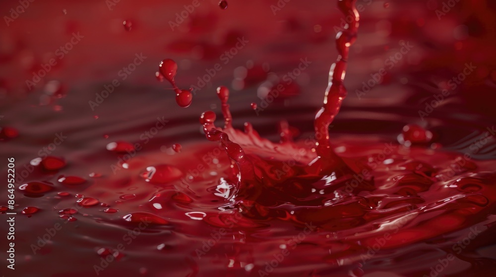 A close-up shot of a single red liquid drop on a neutral background A close-up shot of a single red liquid drop on a neutral background
