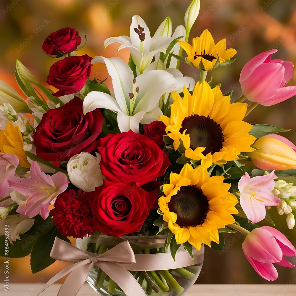 Fototapeta premium Beautiful bouquet of different flowers closeup