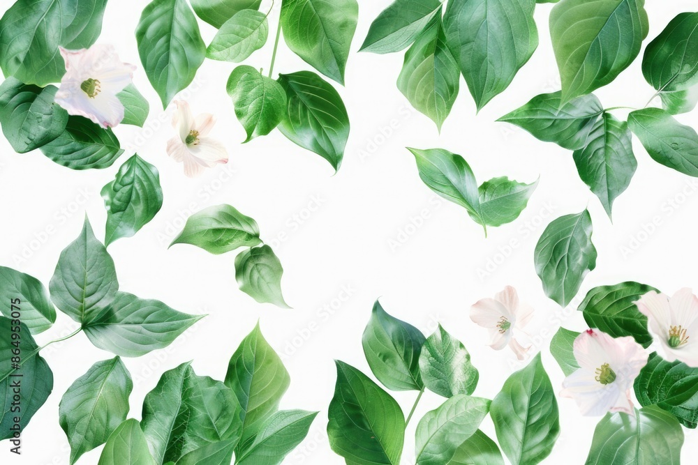 A bouquet of fresh green leaves and white flowers A bouquet of fresh green leaves and white flowers