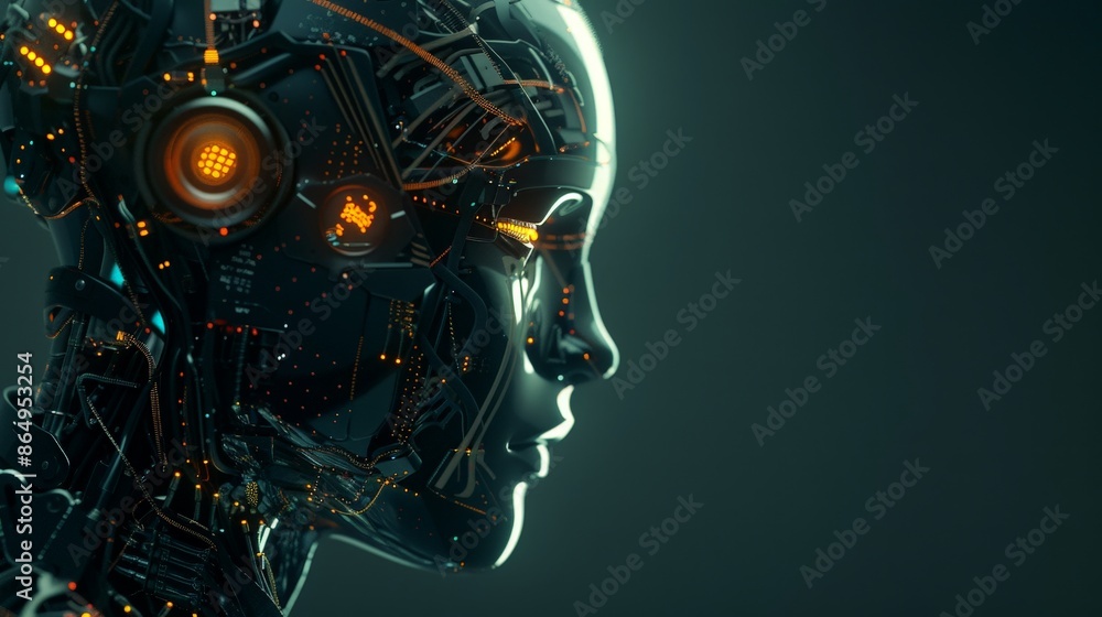 Advanced AI Robot Profile in Neon Blue Advanced AI Robot Profile in Neon Blue