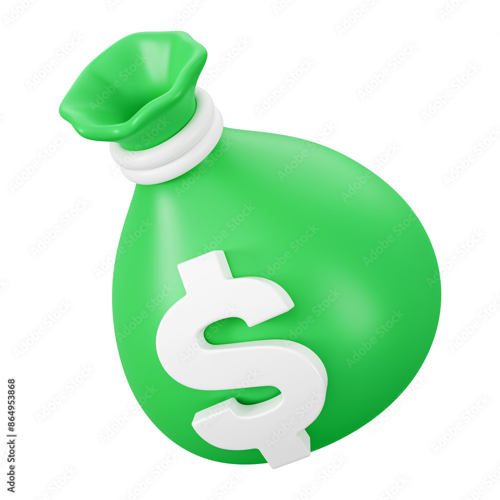 PNG 3D green money bag, element illustration, transparent background PNG 3D green money bag, element illustration, transparent background