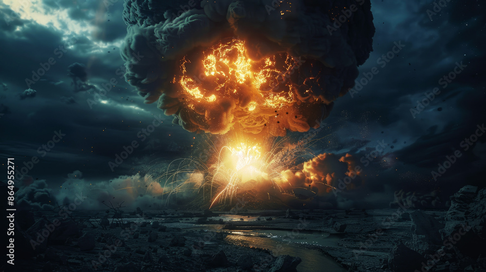 illustration explosion of nuclear illustration explosion of nuclear