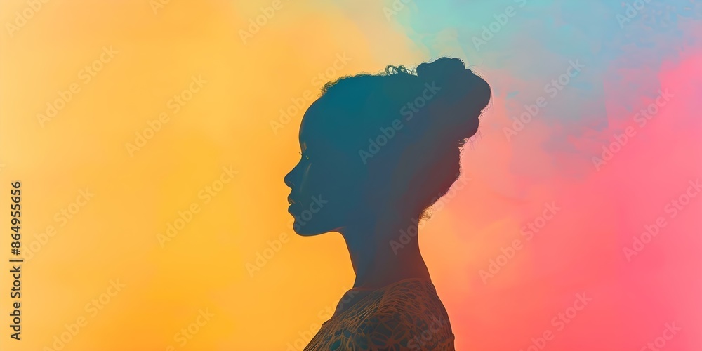 Girl's silhouette profile on pastel background for World Mental Health Day. Concept Mental Health Awareness, Silhouette Photography, Pastel Background, Girl Profile Portrait, World Mental Health Day Girl's silhouette profile on pastel background for World Mental Health Day. Concept Mental Health Awareness, Silhouette Photography, Pastel Background, Girl Profile Portrait, World Mental Health Day