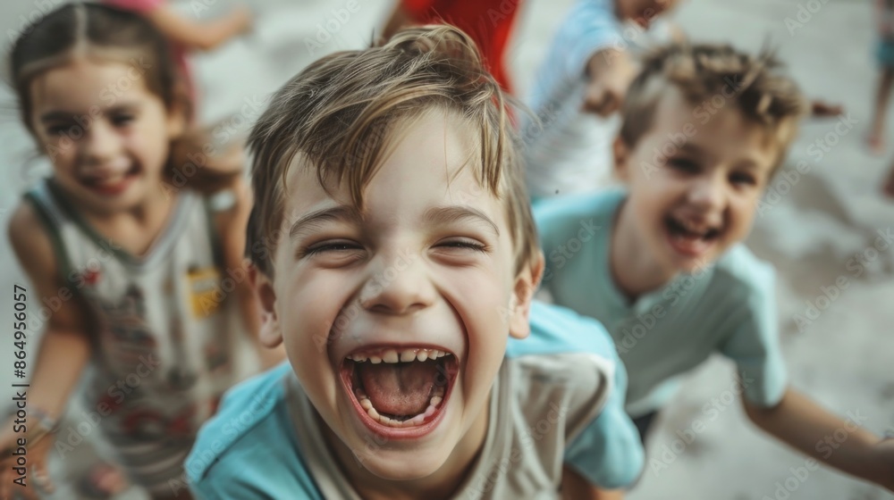 A group of kids standing side by side, smiling and happy A group of kids standing side by side, smiling and happy
