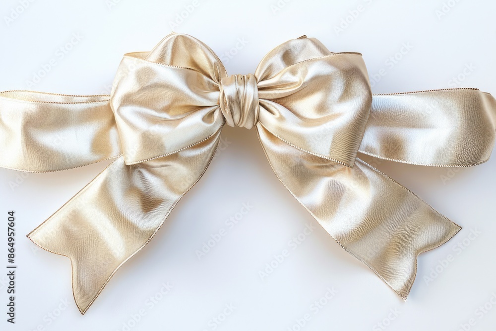 A golden bow sitting on a white background A golden bow sitting on a white background
