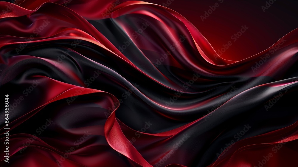 Obraz premium Elegant black and red silk fabric waves texture