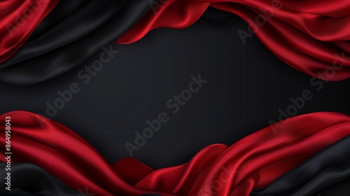 Elegant black and red satin fabric background with luxurious texture