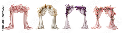 Set of wedding arch with beautiful flowers isolated on transparent background