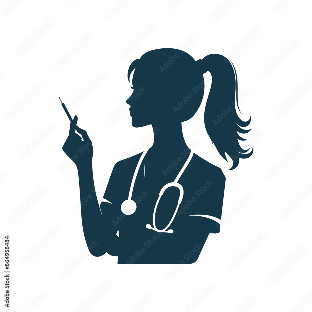 Vector Nurse silhouette Clip art isolated illustration on a white background Vector Nurse silhouette Clip art isolated illustration on a white background
