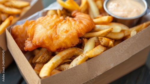 Crispy beer battered fish and chips with tartar sauce