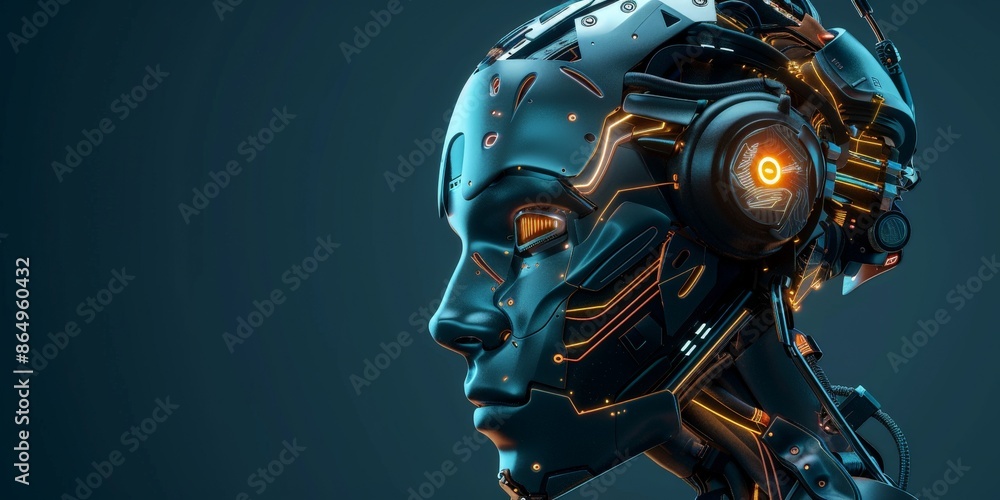 Advanced AI Robot Profile in Neon Blue Advanced AI Robot Profile in Neon Blue