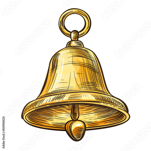 Illustration of a golden bell with intricate detailing, perfect for festive designs or sound-related concepts. Isolated on transparent background.