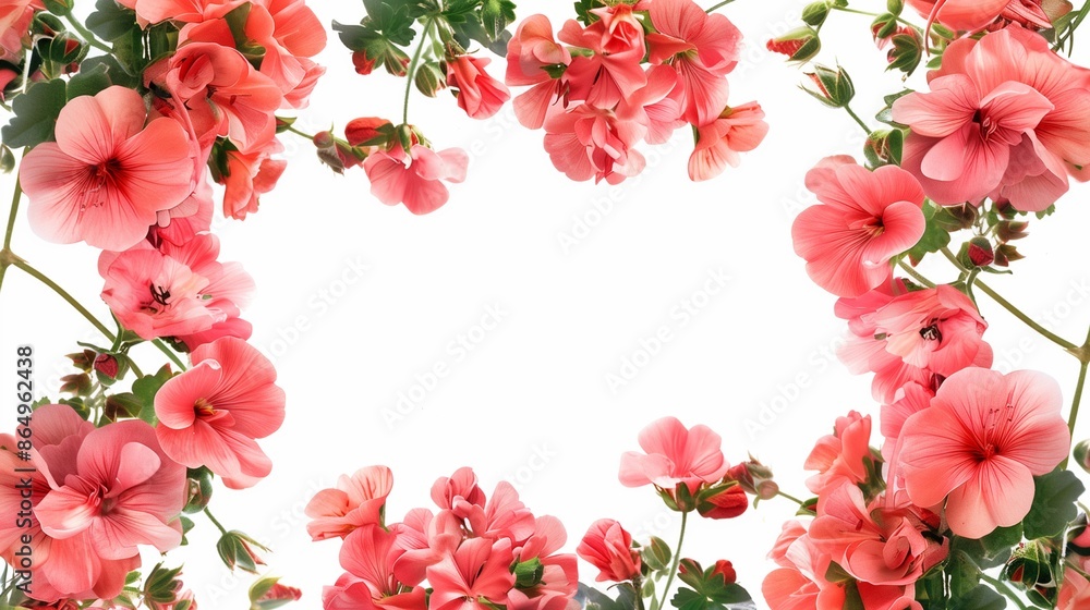 geranium flowers frame on white background geranium flowers frame on white background